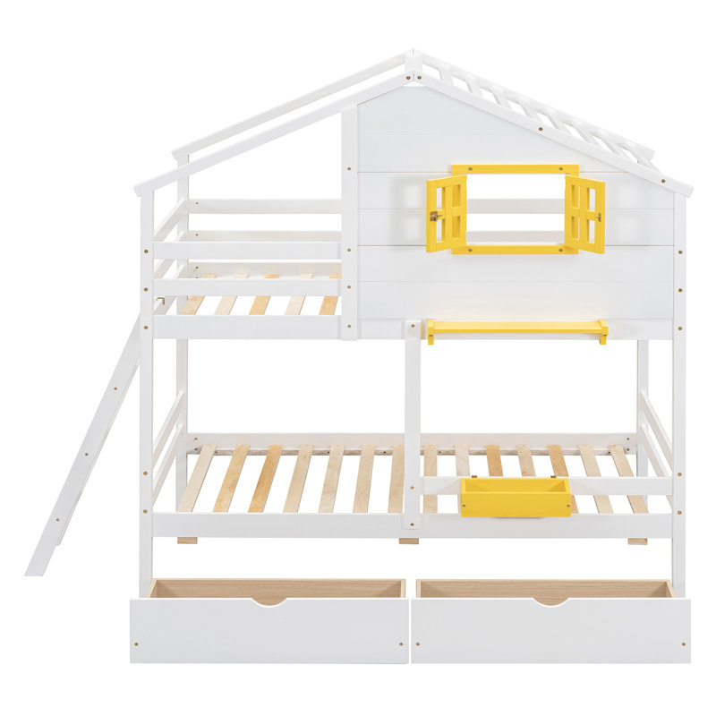 Vandenbosch Twin over Twin House Bunk Bed with Drawers by Harper Orchard, White
