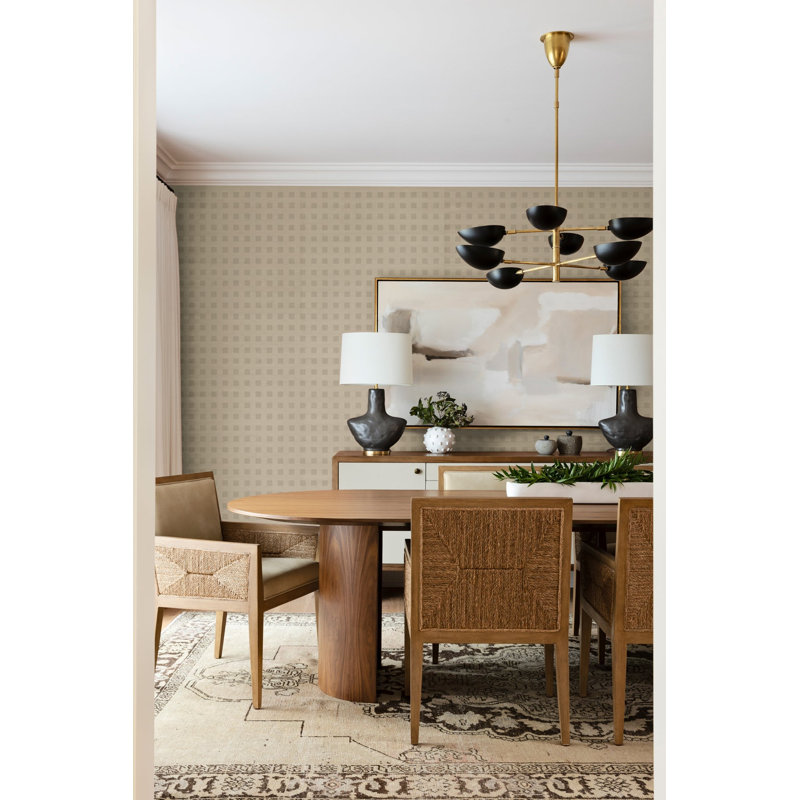 Blocked Reverse Wallpaper, Non-Pasted, Pale Pebble, Faux Grasscloth
