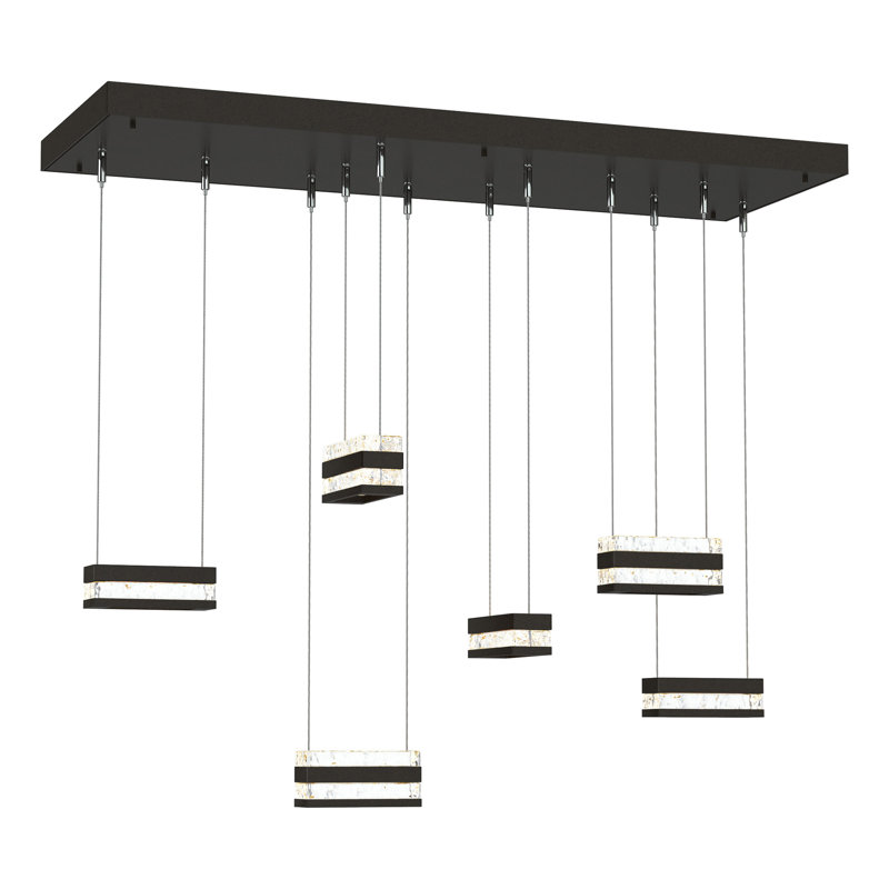 Luminaire suspendu 6 lumières DEL Stacks - Verre transparent, Bronze huilé