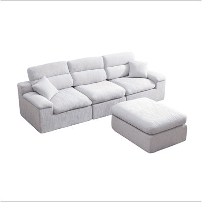 Corner Chaise Sofa with High Backrest,L-Shaped Couch with Slub Chenille Fabric, Compressed High-Density Sponge Cushion, Space-Saving No-Assembly Sofa