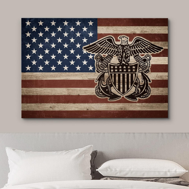Drapeau américain rétro rétro avec emblème de l'aigle sur toile, H 32 po x l 48 po x P 1,5 po