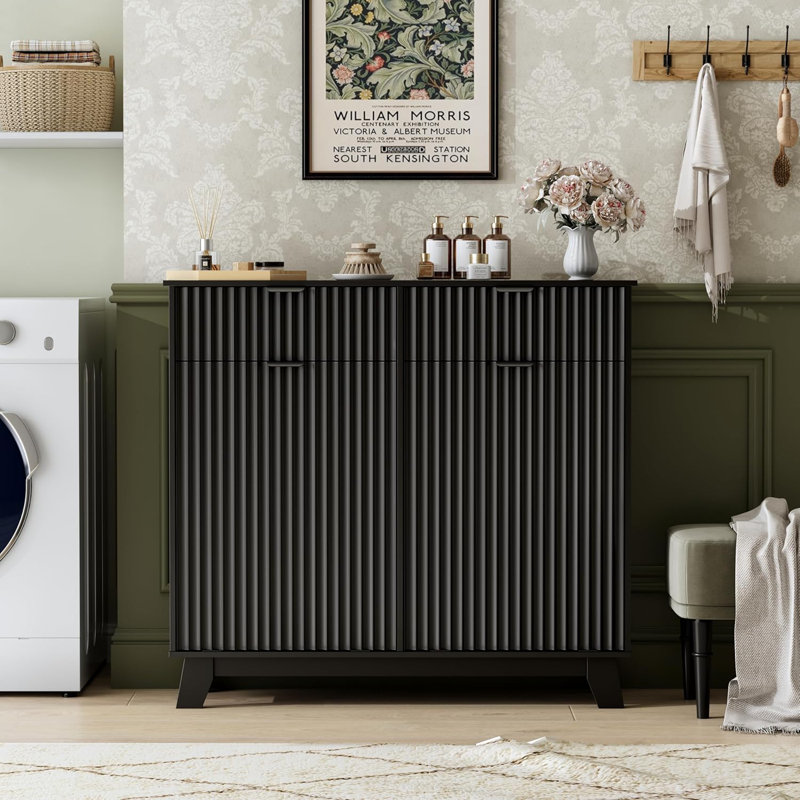 Double Tilt Laundry Basket Cabinet, Black