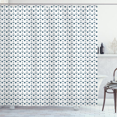 East Urban Home Nautical Blue Shower Curtain Anchors and Shells Dark Teal and White -  AF1ED2A700624BFEA9F58972AF87CEB8