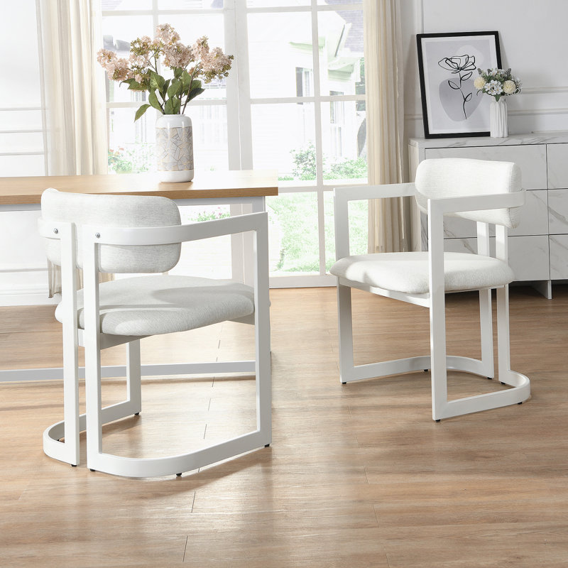 Ensemble de 2 chaises de salle à manger rembourrées en tissu avec structure en métal beige, capacité de poids de 265 lb
