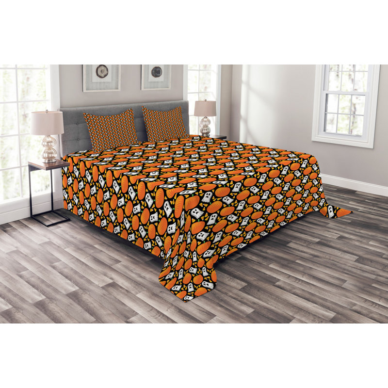 Abitha Black Orange Bedspread Set, 220 x 264 cm