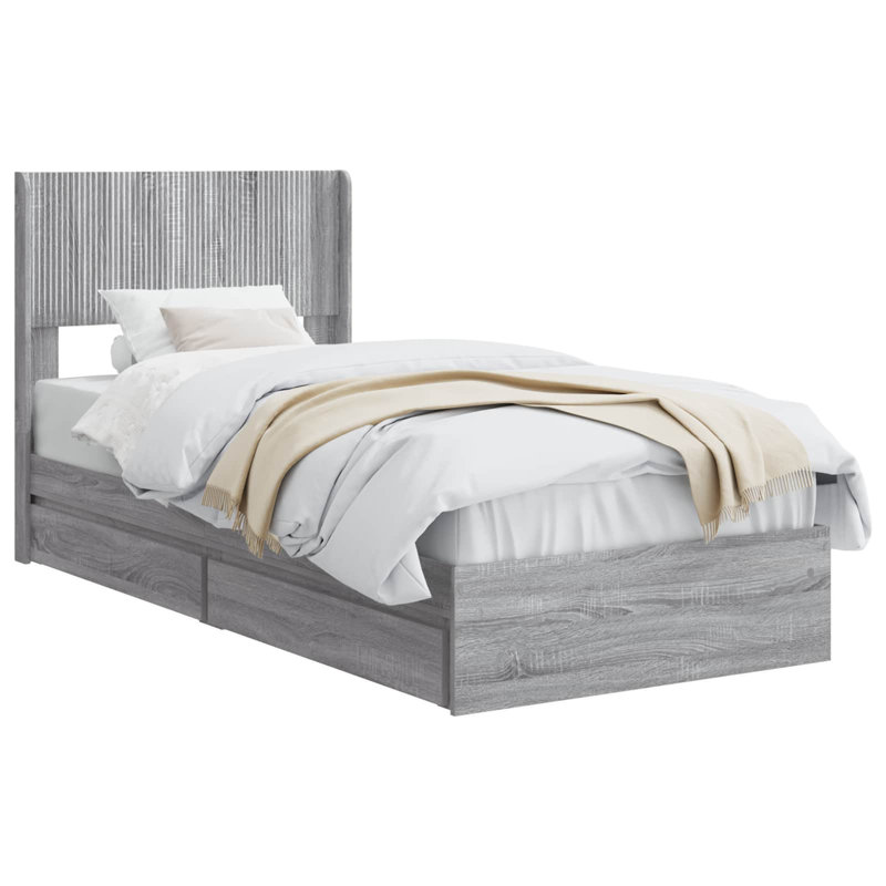 Bed Frame, European Single (90 x 200 cm), Grey Sonoma