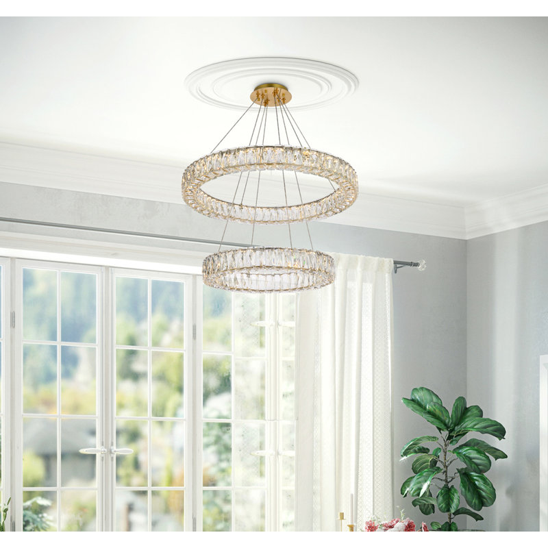 Lustre ovale en cristal 2 lumières Steveson, H 12 po x l 28 po x P 28 po, Or