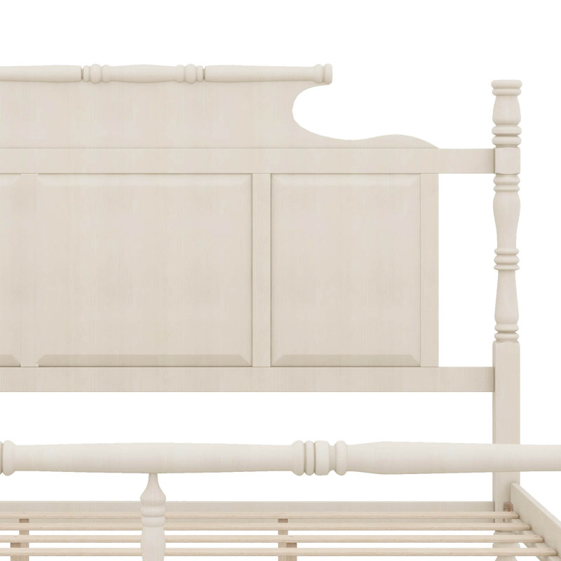 Structure de lit à 4 colonnes, structure de lit antique en bois avec tête de lit de 56,9 po de hauteur, lit plateforme rétro