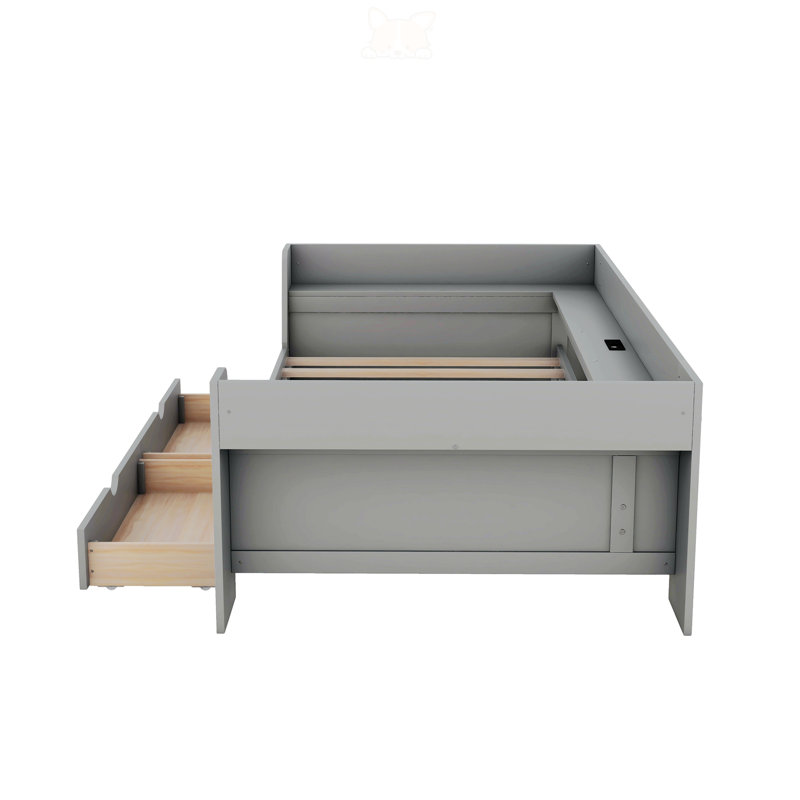 Lit plateforme simple avec rangement Fhen, gris