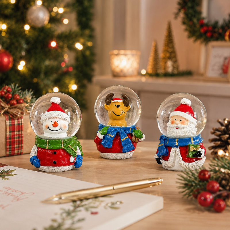 Christmas Santa Claus and Reindeer Snow Globe