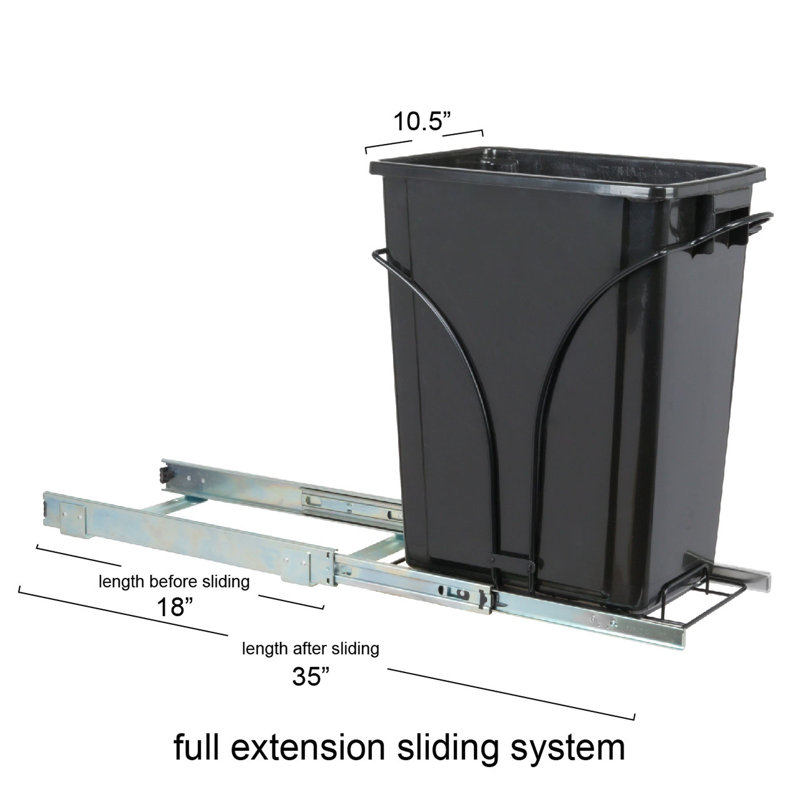 Black Plastic Pull-Out Trash Can with Chrome-Plated Steel Base