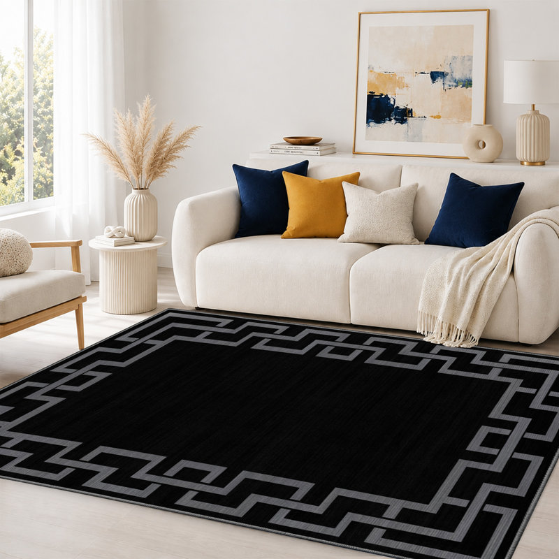 Bella Geometric and Abstract Shag, NICO BLACK, Rectangle (60x110 cm)