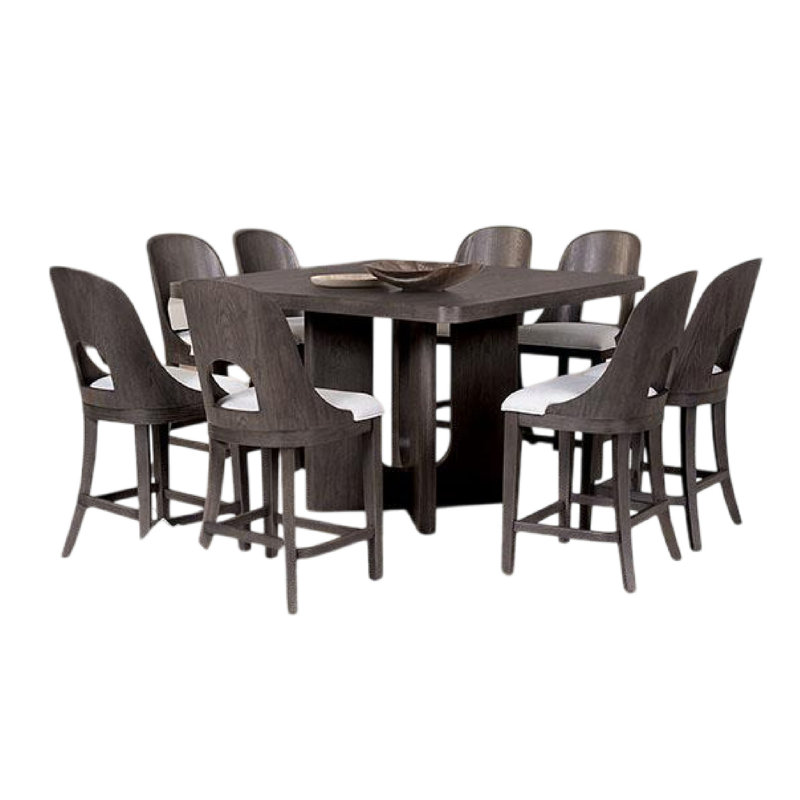 Ensemble de table de salle à manger à hauteur de comptoir Zoko, polyester, bois, Gris cendre, 9