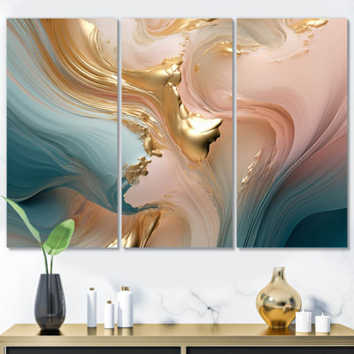 Exquise Wave Symphony liquide or rose bleu V - formes abstraites, ensemble de reproductions d'art mural