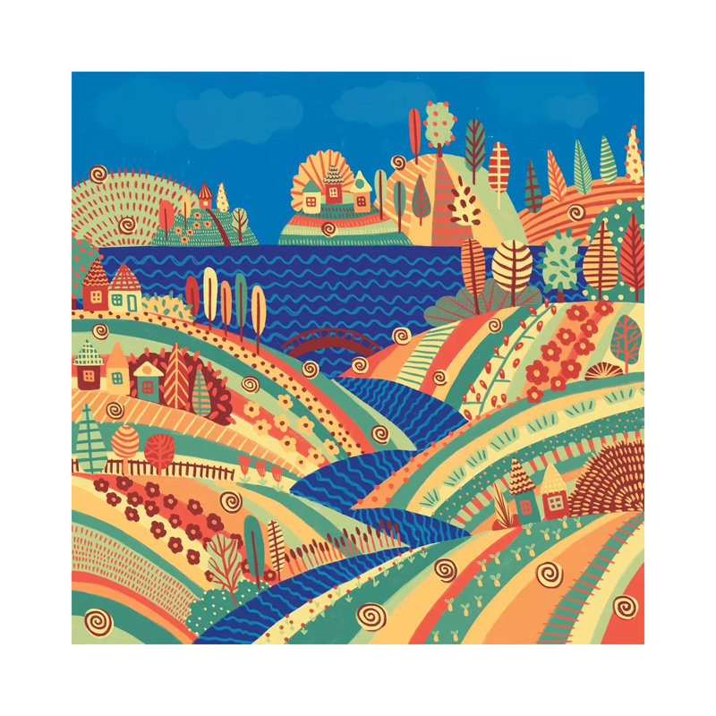 Village On The Hill by Alisa Galitsyna - Wrapped Canvas Print, 45.72 cm H x 45.72 cm W x 1.91 cm D