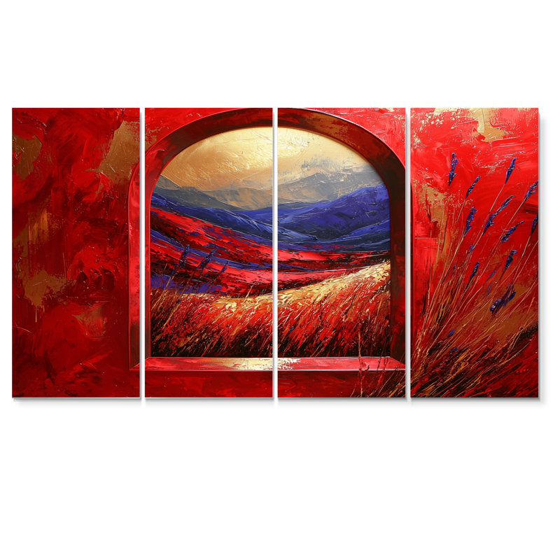 «Red Summer Meadow», ensemble d'art mural prairie, H 28 po x l 48 po