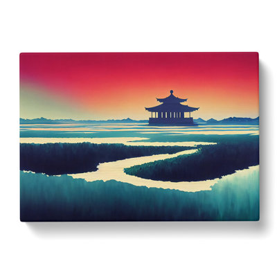 Japanese Pagoda Sunset - Wrapped Canvas Print