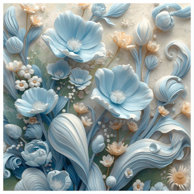 Toile tendue à motif de fleurs bleues et bleues en plusieurs tailles