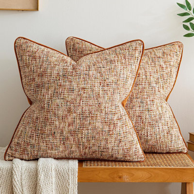 Rust Orange Reversible Pillow Covers 2 Pack - Farmhouse Chenille Velvet Throw Pillows