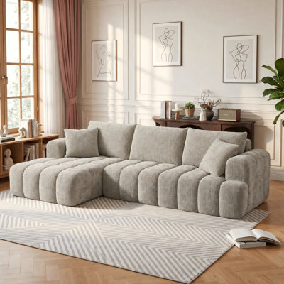 108.3" Chenille Modular Sectional Couch, 4-Seat Oversized L-Shaped Boneless Cloud Couch with Deep Seat & Tufting, No Assembly Required, Compressed Sleeper Sofa for Living Room, Apartment, Reception Spaces