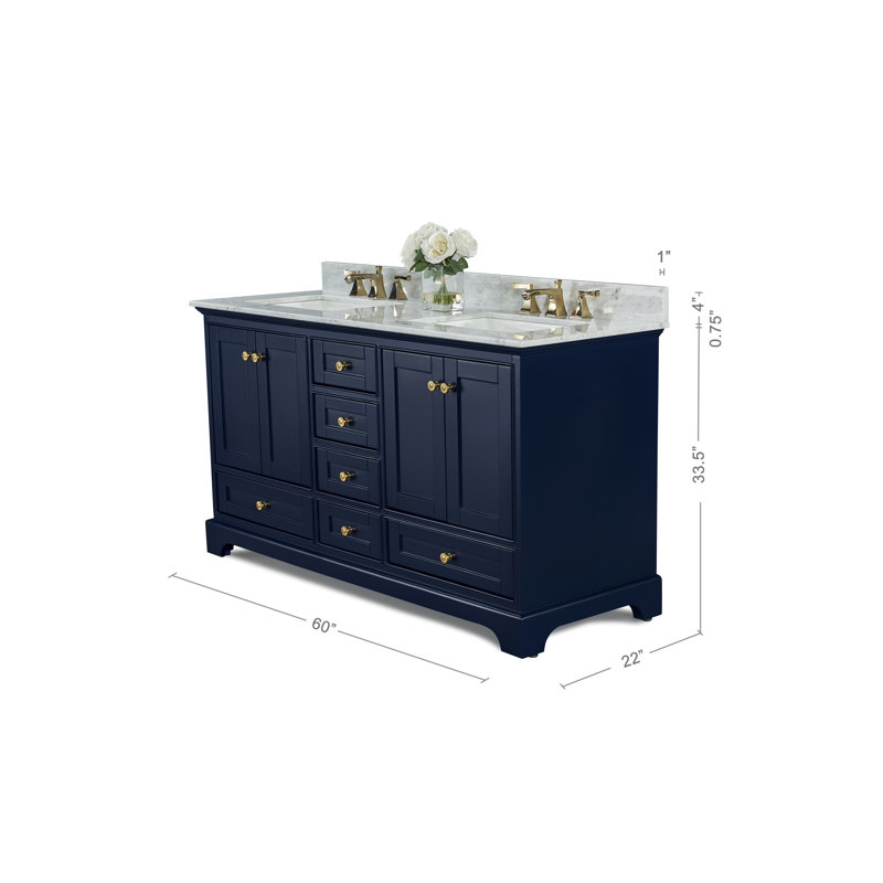 Audrey 60'' W Double Vanity, Gold, White, Carrara White
