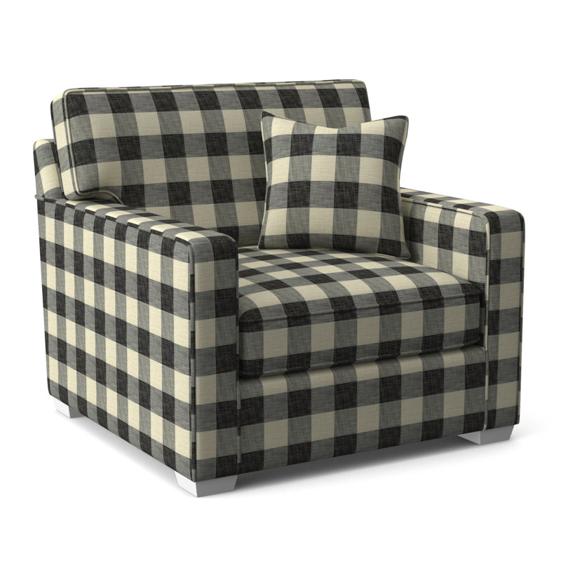 Gramercy Park Upholstered Accent Chair, Black Buffalo Check, Frost White Finish