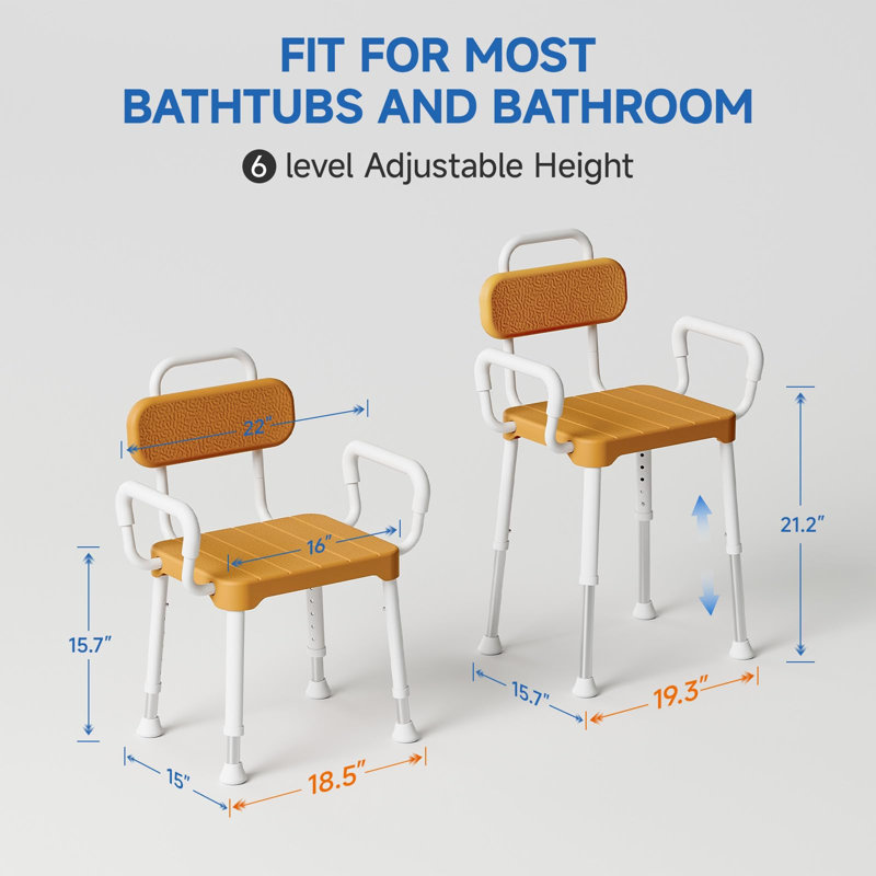 Shower Chair for Inside Shower ，Bath Chair with Arms and Back,Aluminum Shower Stool(Brown)