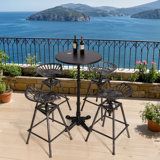 Set Of 5 Stylish Industrial Bar Table Set With 4 Swivel Adjustable Stools -   Compact Furniture For Small Spaces Home, Bistro, Outdoor Patio Or Entertainment Areas, Chic Dining Room Sets
