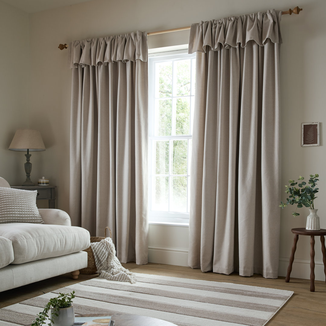 Brushed Texture Ruffle Top Lined Pencil Pleat Curtains