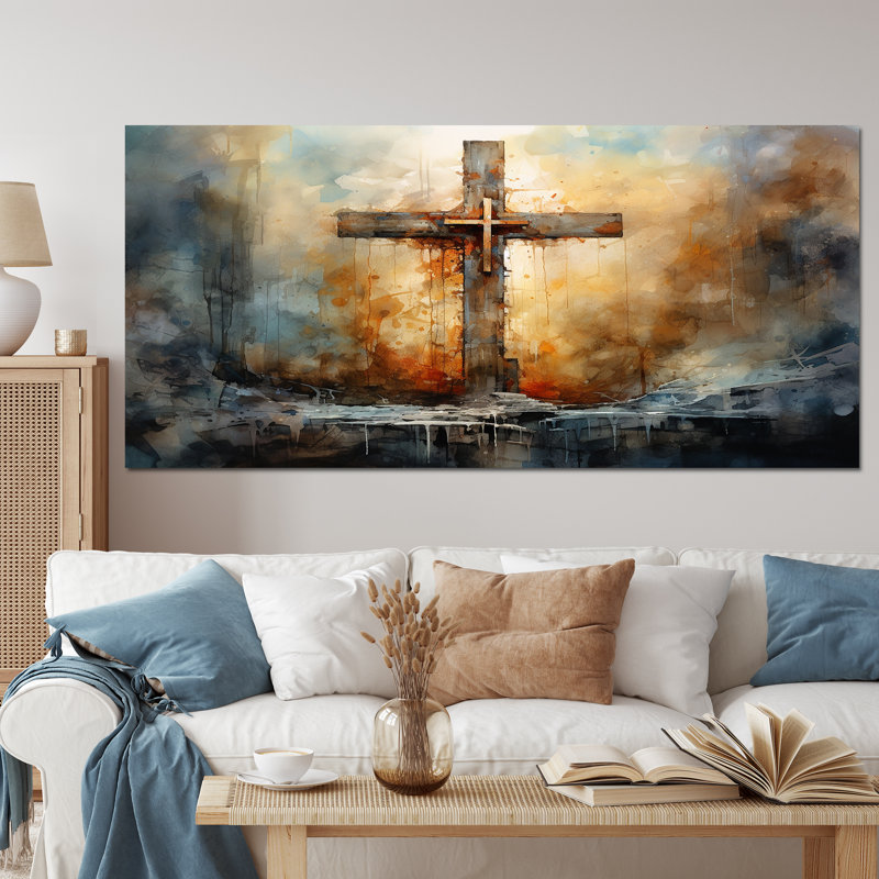 Croix, symbole puissant - art mural, Toile tendue, H 28 po x l 60 po x P 1,5 po