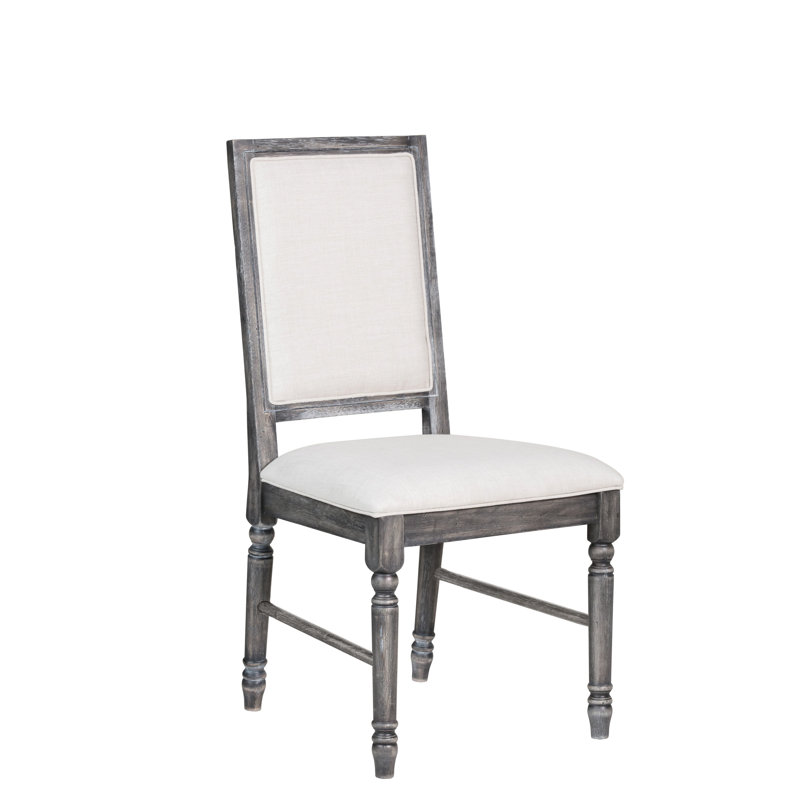 Chaise d'appoint confortable en lin gris avec revêtement crème et siège à dossier haut de forme