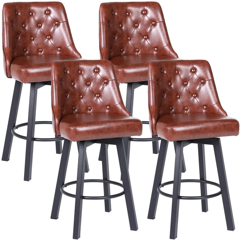Bar Stools, Modern Wax Leather Bar Stools, 360° Swivel With Backrest, Thick Waterproof Seat Cushion, Suitable For Bar, Kitchen And Makeup