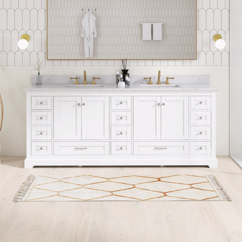 Meuble-lavabo autoportant avec lavabo double 84 po 84 po