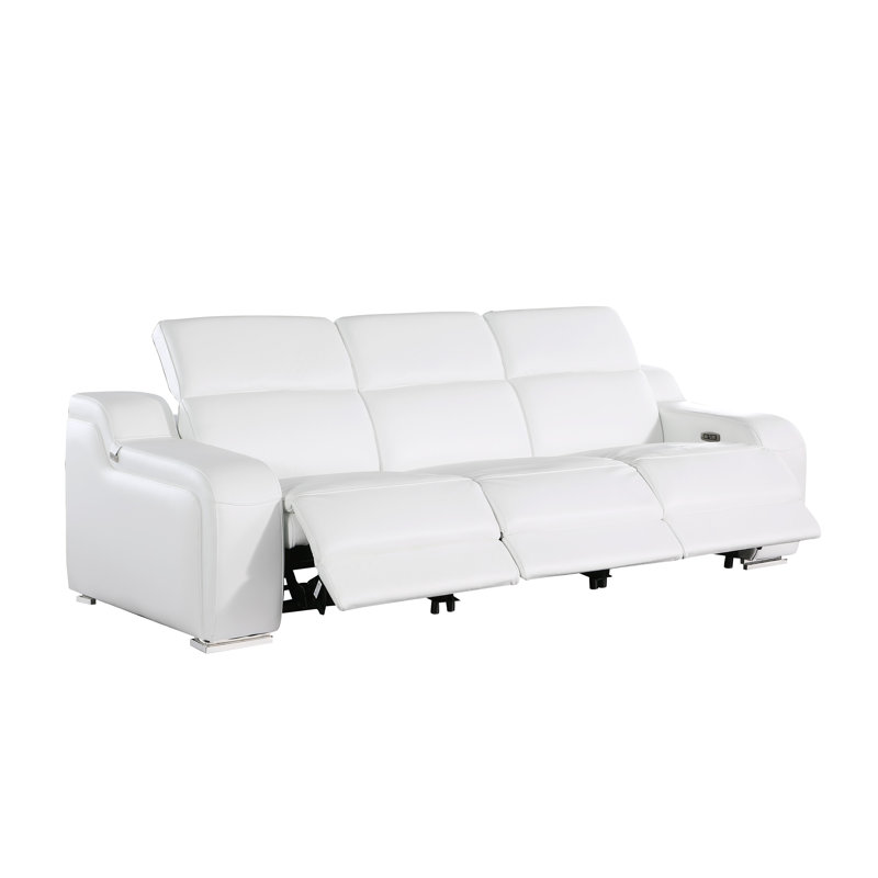 3-Piece 3-Power Reclining Top Grain Italian Leather Sofa With Power Headrest, White