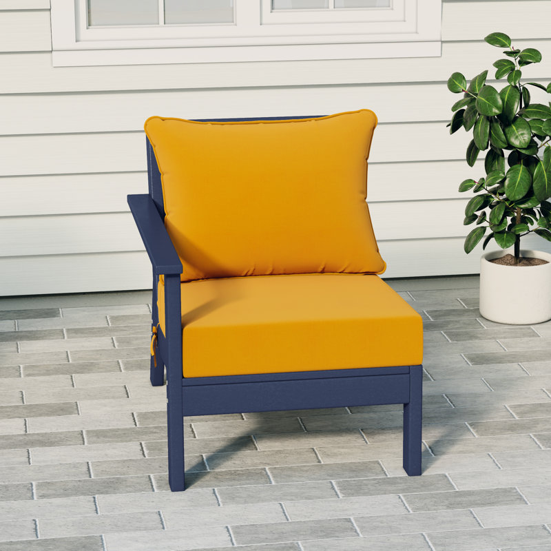 Deep Seating Left Arm Chair With Cushions, Yellow, Navy Blue