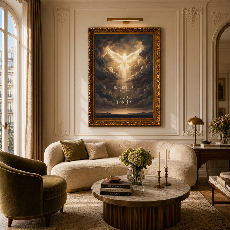 «Glove White Dove» au milieu de nuages sombres, art mural sur toile, H 24 po x l 16 po