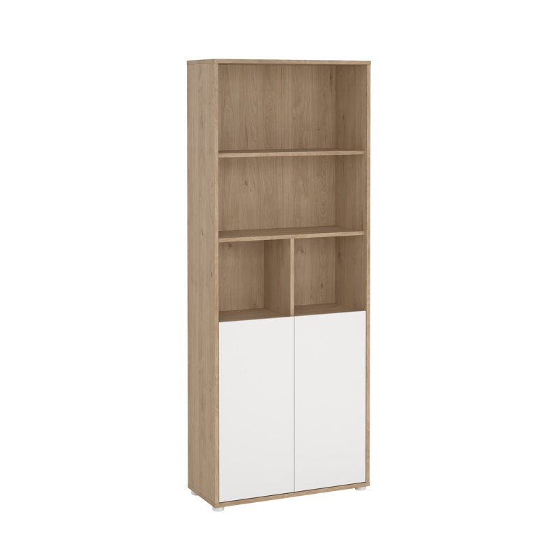  Bibliothèque à 6 tablettes avec 2 portes et rangement pour bureau à domicile l 31,34 "x l 80,59" Embrie, Blanc/naturel