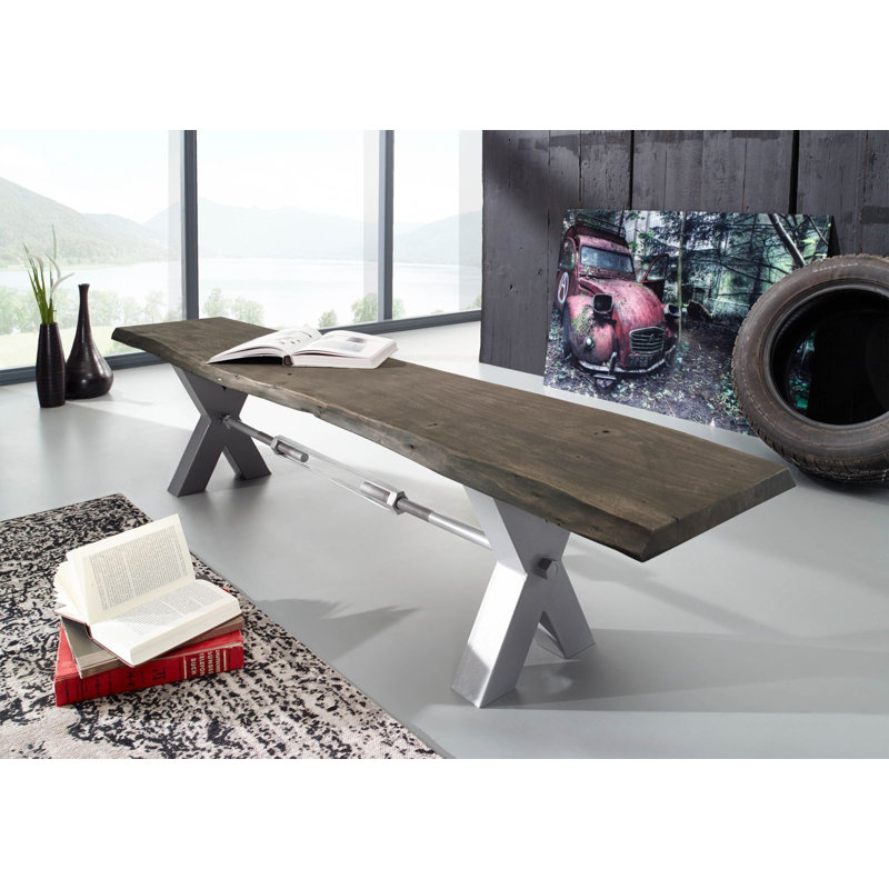 Iron Label Upholstered Bench, H46 x W180 x D38cm, Grey