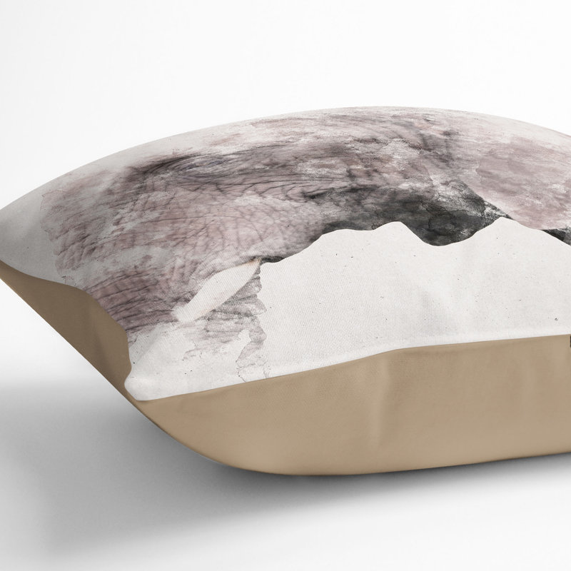 Portrait of an Elephant Cushion with Filling, Stone, 55cm H x 55cm W x 20cm D