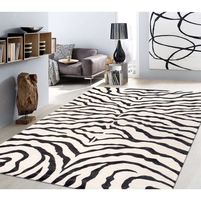 Tapis noir / blanc en laine synthétique touffeté Edgy, Rectangle 8 pi 6 po x 11 pi 6 po