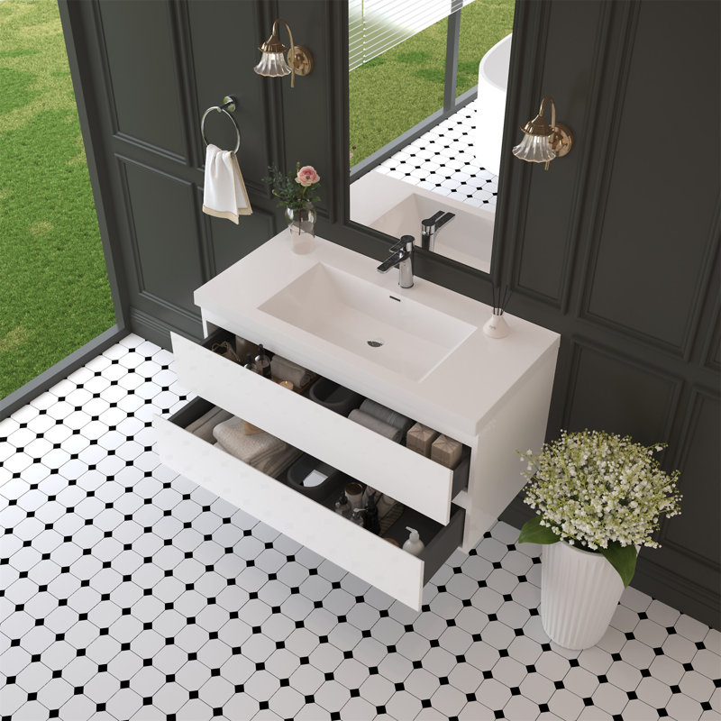 42" Floating Bathroom Vanity With Sink, 42", Glossy White
