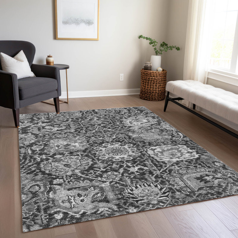 Red Synthetic Washable Rectangular Damask Rug 30" x 20"