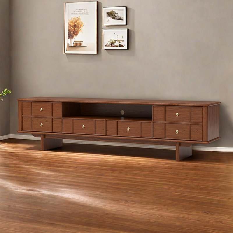 Meuble télé en bois de cerisier avec tablette ouverte, H 19,1 po x L 86,61 po x l 16,53 po