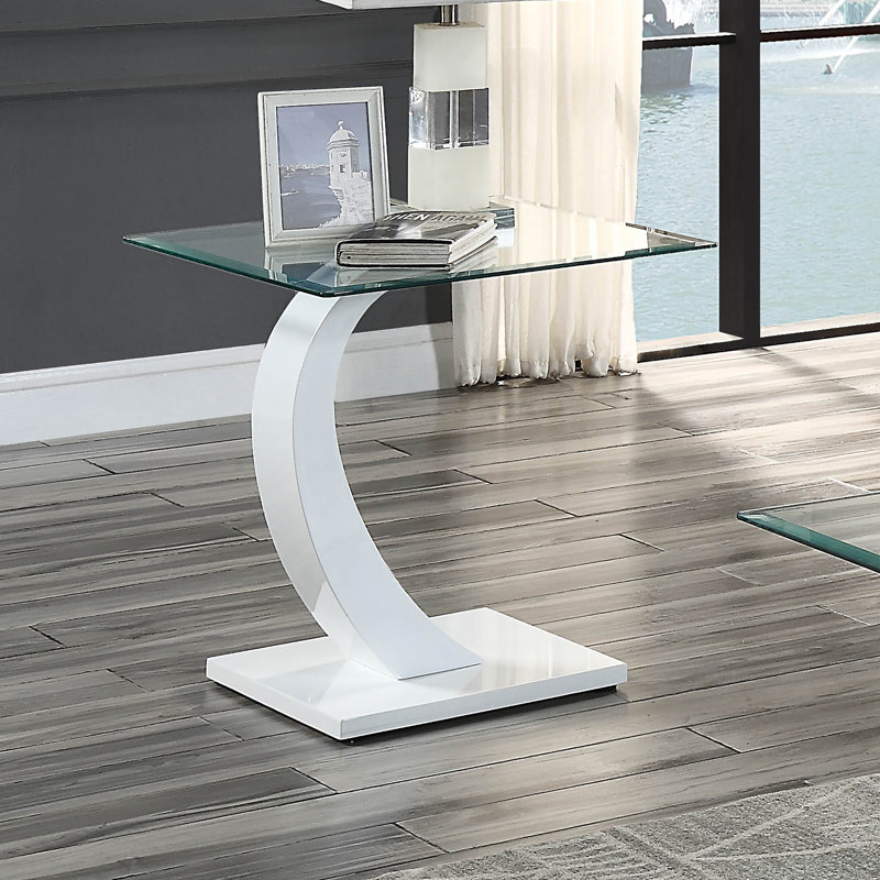 Glass Top End Table, White