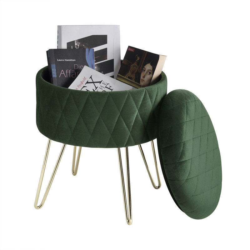 Berg 31.5Cm Velvet Round Storage Ottoman, Dark Green