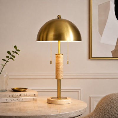 23.6" Modern Gold Metal and Marble Table Lamp with Dual Pull Chain Adjustable for Bedroom Living Room Study Room