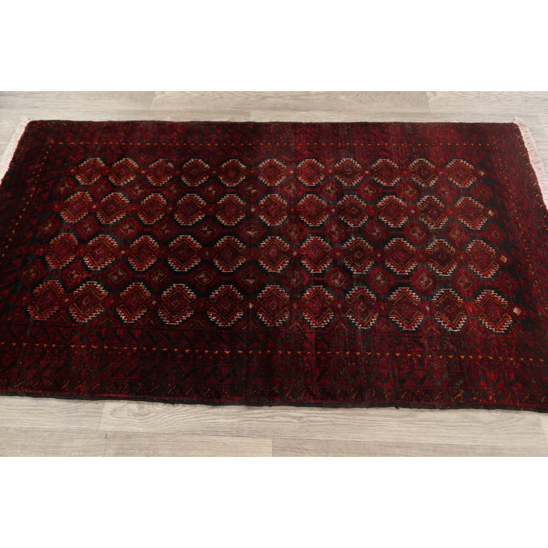Tapis rouge en laine noué à la main de conception unique 3 pi 3 po x 5 pi 6 po Stcyr New Age