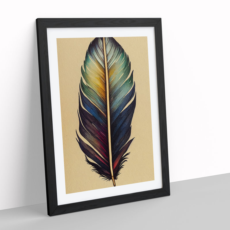 Vivacious Feather - Wall Art, Black Framed, 36cm H x 27cm W, White