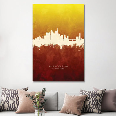 Philadelphia Skyline Red Gold by Michael Tompsett - Wrapped Canvas Print