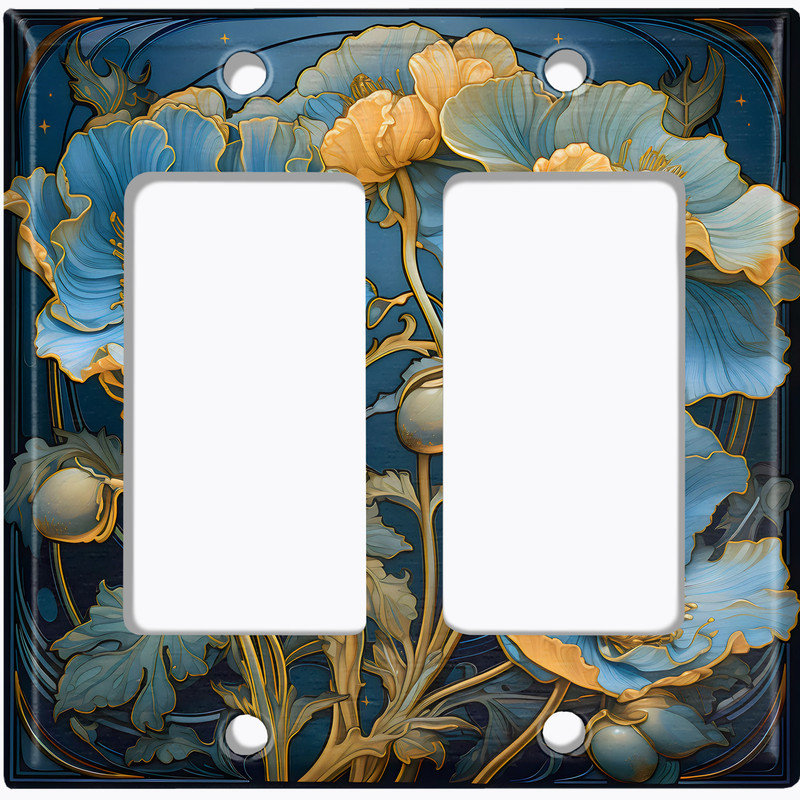 Couvercle de plaque d'interrupteur en métal; Bascule standard à 4 bandes US - motif floral rustique, #4 Quad Toggle